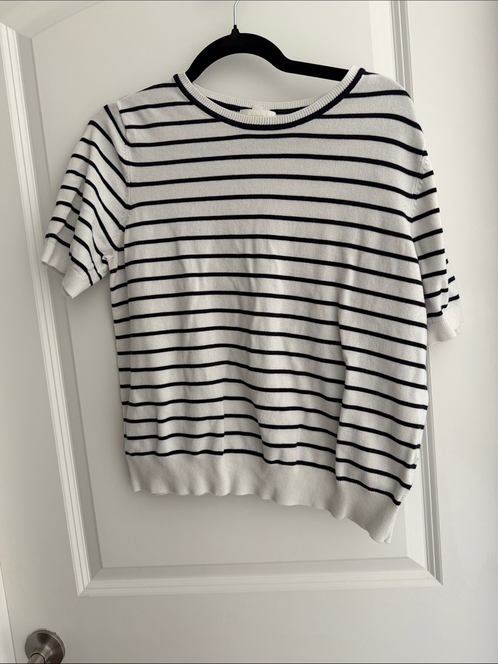 Classic Striped Knit Top - White with Black Stripes